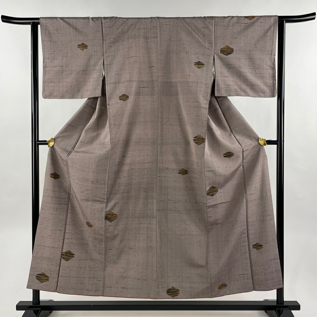 付下げ 身丈152.5cm 裄丈63.5cm S 袷 紬地 幾何学 灰紫 正絹 優品 【中古】