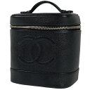 シャネル CHANEL ココマーク バニティバッグ コスメ メイク 小物入れ 化粧ポーチ キャビアスキン ブラック A01998 レディース 【中古】