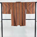 【最終値引き】 道中着 身丈90.5cm 裄丈63cm S 和装コート 着物衿 縞 幾何学模様 オレンジ 正絹 名品 【中古】 msp70