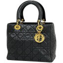 クリスチャンディオール Christian Dior レディディオール カナージュ ハンドバッグ レザー ブラック レディース 【中古】