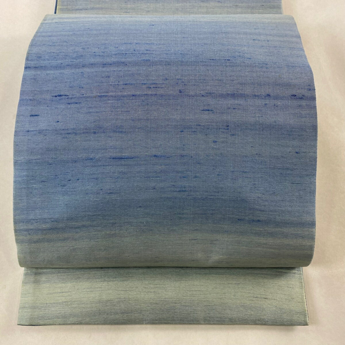 袋帯 逸品 山家紬 ぼかし柄 水色 全通 正絹 【中古】