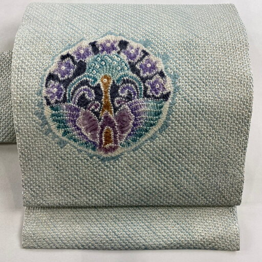 袋名古屋帯 名品 鳥 花柄 絞り 水色 正絹 【中古】 袋名古屋帯 名品 鳥 花柄 絞り 水色 正絹 【中古】