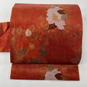 【最終値引き】 名古屋帯 美品 優品 落款あり 草花 金糸 箔 えんじ色 正絹 【中古】 msp70