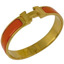 【ラッピング可】エルメス HERMES クリッククラック PM 腕輪 Hロゴ ブレスレット バングル GP ゴールド オレンジ レディース 【中古】