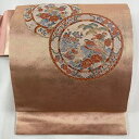 【最終値引き】 名古屋帯 美品 優品 花鳥 鏡裏文 金糸 箔 ピンク 正絹 【中古】 msp70