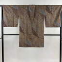 【最終値引き】 道行 身丈94cm 裄丈66.5cm M 和装コート 角衿 鳥 草花 金彩 茶色 正絹 美品 秀品 【中古】 msp70