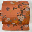 名古屋帯 美品 優品 枝花 箔 サーモンピンク 正絹 【中古】