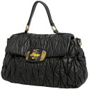 ミュウ ミュウ Miu Miu ロゴ ハンドバッグ 2WAY ショルダーバッグ ギャザー ハンドバッグ レザー ブラック レディース 【中古】
