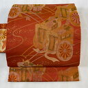 【最終値引き】 名古屋帯 美品 優品 御所車 菊 箔 朱色 正絹 【中古】 msp70