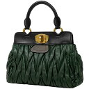 ミュウ ミュウ Miu Miu ロゴ ハンドバッグ 2WAY ショルダーバッグ キルティング ギャザー ハンドバッグ レザー グリーン ブラック レディース 【...