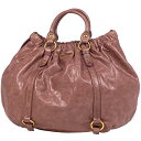 ミュウ ミュウ Miu Miu ロゴ ハンドバッグ 2WAY ショルダーバッグ ギャザー ハンドバッグ レザー ピンク レディース 【中古】