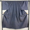 男着物 身丈144.5cm 裄丈65.5cm M 袷 紬 幾何学模様 濃紺 正絹 優品 【中古】