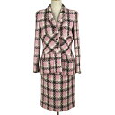 シャネル CHANEL ココマークボタン セットアップ 95P ボタンバックスリット スーツ上下 スカートスーツ ウール ピンク レディース 【中古】