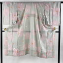 長襦袢 身丈128cm 裄丈66.5cm M 桜 地紋 灰色 正絹 美品 秀品 【中古】 msp70