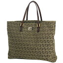 フェンディ FENDI ズッキーノ柄 ハンドバッグ 手提げ 総柄 ロゴ トートバッグ ハンドバッグ キャンバス ブラウン 8BH133 レディース 【中古】