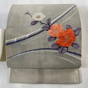 【最終値引き】 名古屋帯 美品 優品 椿 箔 銀色 正絹 【中古】 msp70