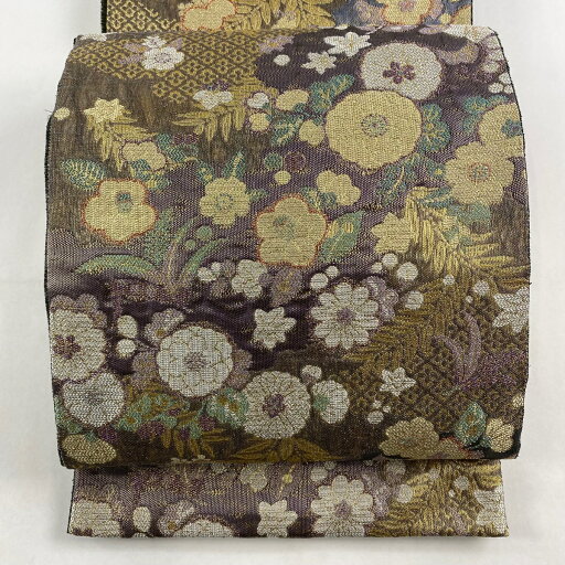 【最終値引き】 袋帯 美品 名品 やまと 草花 道長取 金糸 箔 灰紫 六通 正絹 【中古】 msp70 【最終値引き】 袋帯 美品 名品 やまと 草花 道長取 金糸 箔 灰紫 六通 正絹 【中古】 msp70
