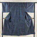 男着物 身丈141.5cm 裄丈68cm M 袷 アンサンブル 紬 亀甲絣 濃紺 正絹 優品 【中古】