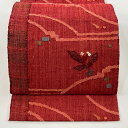 【最終値引き】 名古屋帯 美品 優品 八寸名古屋帯 松葉仕立て 草花 茜色 正絹 【中古】 msp70
