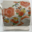 【最終値引き】 名古屋帯 美品 優品 草花 亀甲 相良刺繍 箔 クリーム 正絹 【中古】 msp70