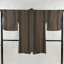 【最終値引き】 道中着 身丈93cm 裄丈64.5cm M 和装コート 縦縞 茶緑色 正絹 名品 【中古】 msp70