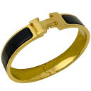 【ラッピング可】エルメス HERMES クリッククラック PM 腕輪 Hロゴ バングル GP ゴールド ブラック レディース 【中古】