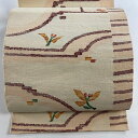 【最終値引き】 名古屋帯 優品 八寸名古屋帯 松葉仕立て 草花 ベージュ 正絹 【中古】 msp70