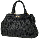ミュウ ミュウ Miu Miu ロゴ ハンドバッグ マテラッセ ギャザー 2WAY ショルダーバッグ ハンドバッグ レザー ブラック レディース 【中古】