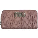 【ラッピング可】ミュウ ミュウ Miu Miu マテラッセ ラウンドファスナー 長財布 ロゴ ビジュー 長財布 レザー ピンク レディース 【中古】