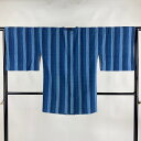 道行 身丈86cm 裄丈67cm M 和装コート 角衿 縦縞 青 正絹 美品 秀品 【中古】