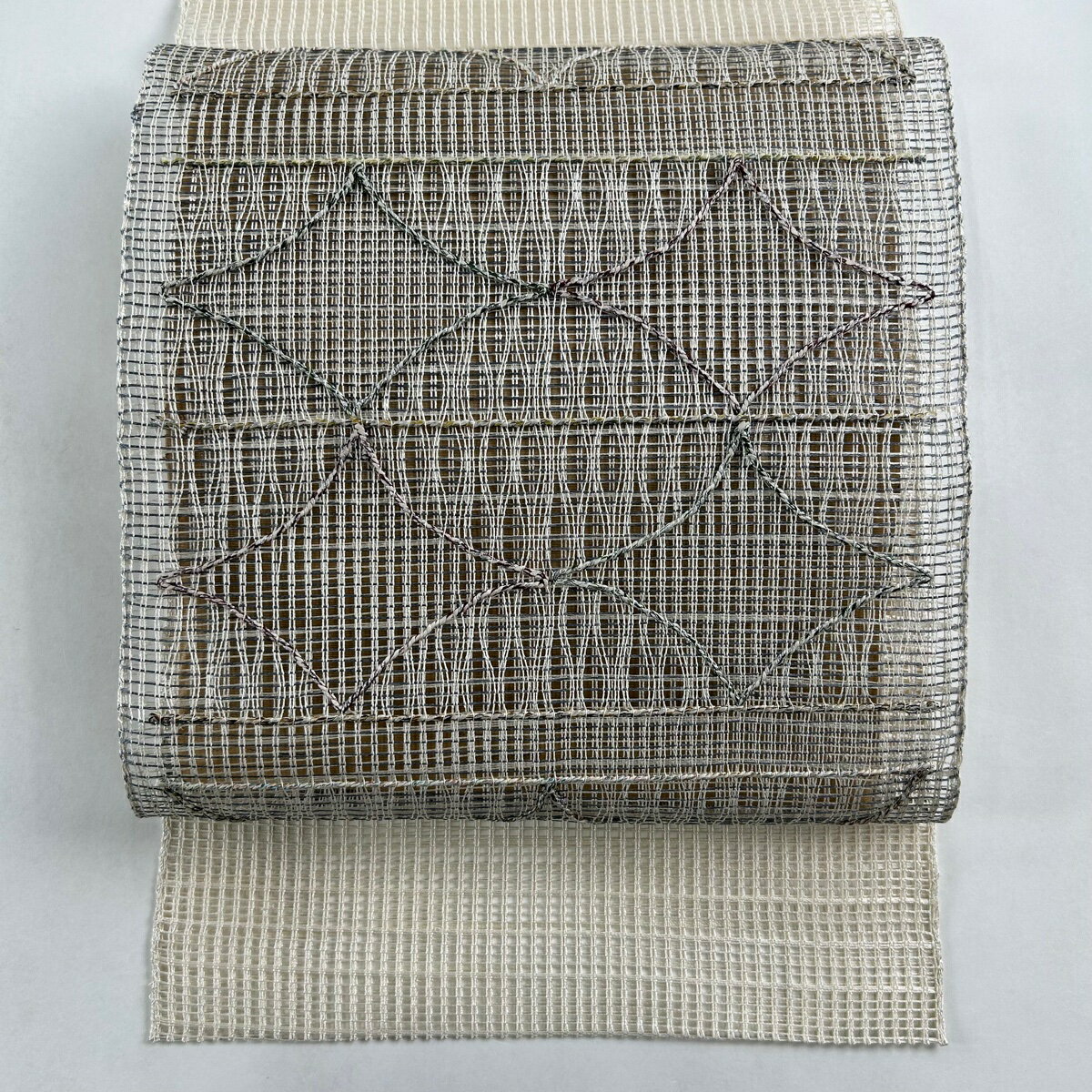 名古屋帯 美品 名品 夏帯 八寸名古屋帯 松葉仕立て 幾何学 羅織 ベージュ 正絹 【中古】 msp30