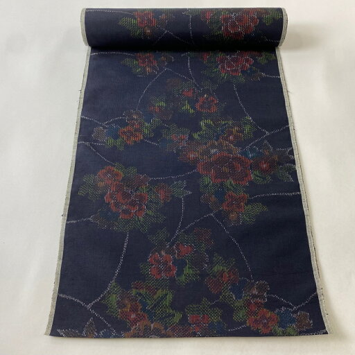 反物 秀品 紬 草花 墨色 正絹 【中古】 msp50 反物 秀品 紬 草花 墨色 正絹 【中古】 msp50