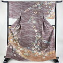 訪問着 身丈167cm 裄丈64cm M 袷 辻が花 金彩 紫 正絹 名品 【中古】
