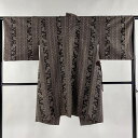 【最終値引き】 道中着 身丈102cm 裄丈61.5cm S 和装コート 紬地 草花 菱 焦茶色 正絹 美品 逸品 【中古】 msp70