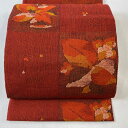 名古屋帯 美品 優品 八寸名古屋帯 松葉仕立て 草花 赤 正絹 【中古】 msp30(4)