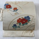 【最終値引き】 名古屋帯 美品 優品 扇面 椿 箔 クリーム 正絹 【中古】 msp70