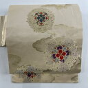【最終値引き】 名古屋帯 優品 花彩 華文 雲文 箔 ベージュ 正絹 【中古】 msp70