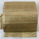 【最終値引き】 名古屋帯 美品 優品 花鳥 縞 箔 ベージュ 正絹 【中古】 msp70