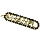 【ラッピング可】シャネル CHANEL ロゴ バレッタ 髪留め 髪飾り ヘアクリップ バレッタ GP レザー ゴールド ブラック レディース 【中古】 msp2...