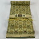 反物 秀品 紬 華文 唐草 茶緑色 正絹 【中古】