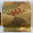 【最終値引き】 名古屋帯 美品 優品 花唐草 鳥 金糸 箔 金色 正絹 【中古】 msp70