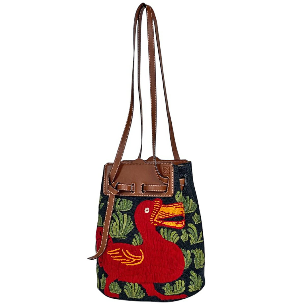 美品・ヴィンテージ【LOEWE】ロゴ刺繍ラフィラハンドバッグ 1000088281833-11.jpg