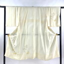 長襦袢 身丈126.5cm 裄丈65cm M 葉と実 鳥 薄黄 正絹 名品 【中古】 msp50