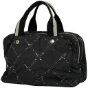 シャネル CHANEL 旧トラベルライン ハンドバッグ 格子柄 トート ハンドバッグ ナイロン ブラック レディース 【中古】 msp39