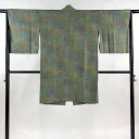 【最終値引き】 道中着 身丈97cm 裄丈64.5cm M 和装コート 向鳥 草花 ぼかし 灰緑 正絹 美品 逸品 【中古】 msp70