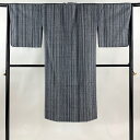 【最終値引き】 道行 身丈124cm 裄丈67cm M 和装コート 角衿 紬地 縞 灰色 正絹 美品 逸品 【中古】 msp70