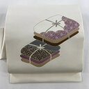 名古屋帯 美品 秀品 麻の葉 紗綾形 金糸 金彩 クリーム 正絹 【中古】