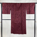 【最終値引き】 道行 身丈124cm 裄丈64cm M 和装コート 千代田衿 草花 赤紫 正絹 名品 【中古】 msp70