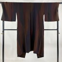 【最終値引き】 道中着 身丈123cm 裄丈72cm L 和装コート 着物衿 幾何学模様 染め分け 縮緬 焦茶色 正絹 逸品 【中古】 msp70