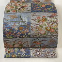 袋帯 美品 逸品 草花 絽刺し 刺繍 青灰色 全通 正絹 【中古】 msp30(4)